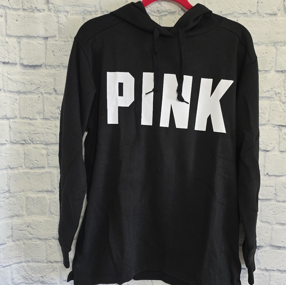 PINK Victoria's Secret Logo Black Pullover Hoodie Sweatshirt Top New Medium